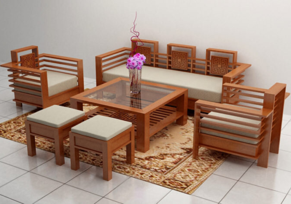 Bộ bàn ghế gỗ phòng khách nhỏ gọn, giá rẻ phù hợp với nhiều gia đình