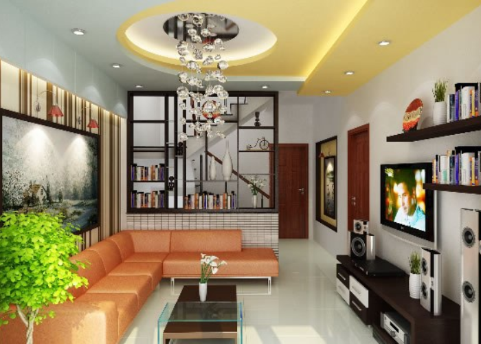 Nhờ có kệ tủ mà không gian phòng khách dường như trở nên ấn tượng hơn 