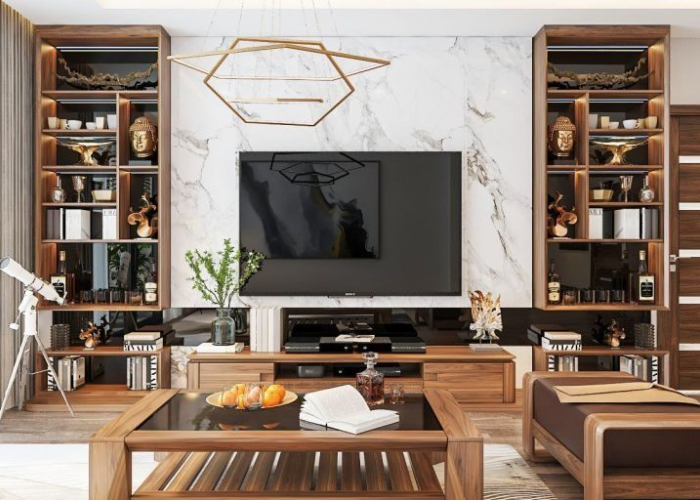Kệ tivi kết hợp tủ trang trí cho phòng khách đẹp hiện đại