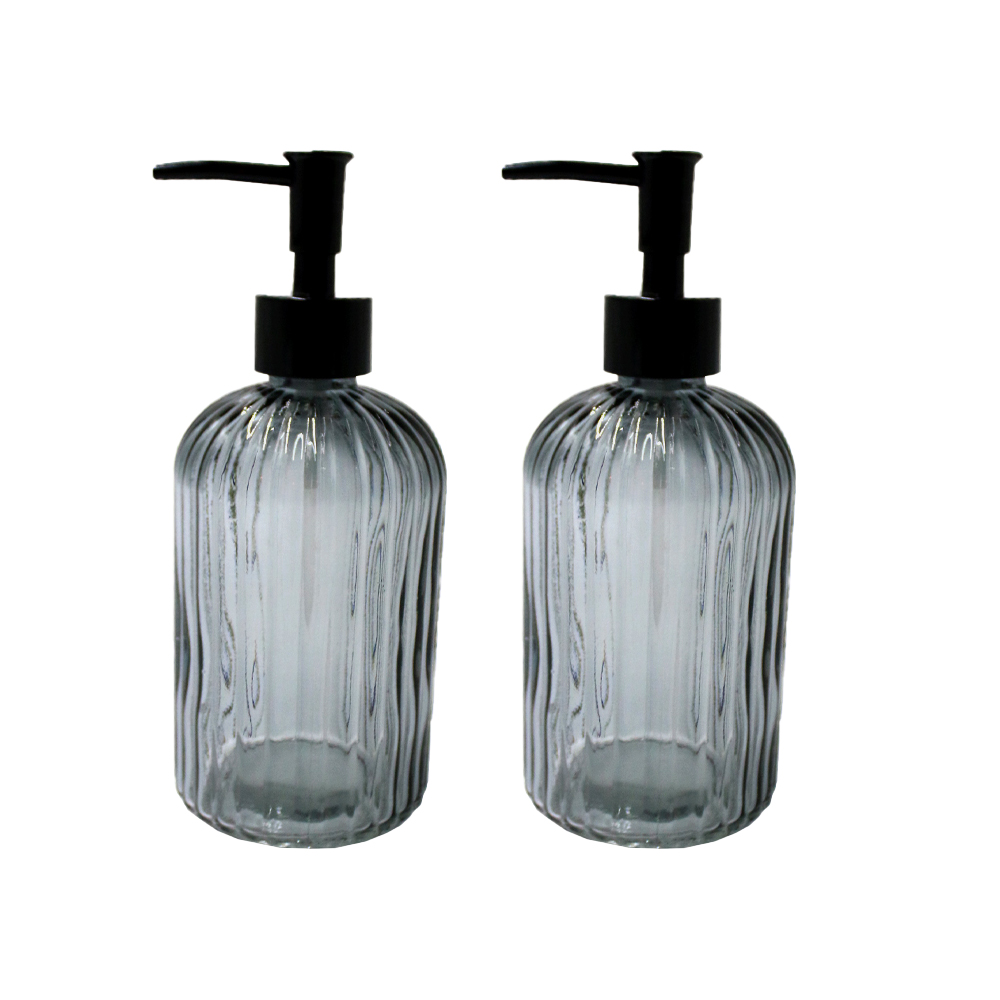 Set of 2 soap dispensers | ROSENLUND | glass | gray | 7x7x19cm