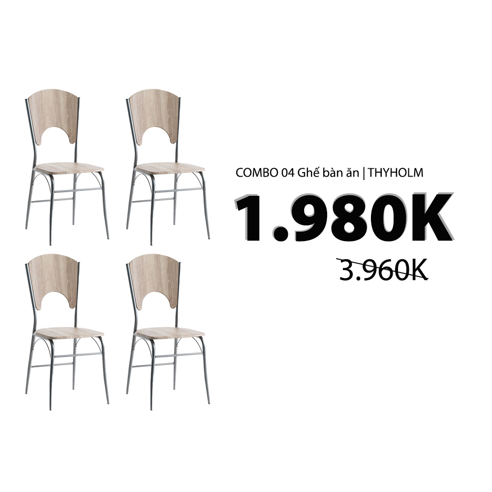 Combo 04 Ghế bàn ăn | THYHOLM | gỗ công nghiệp/kim loại | màu sồi | R41xS47xC92cm