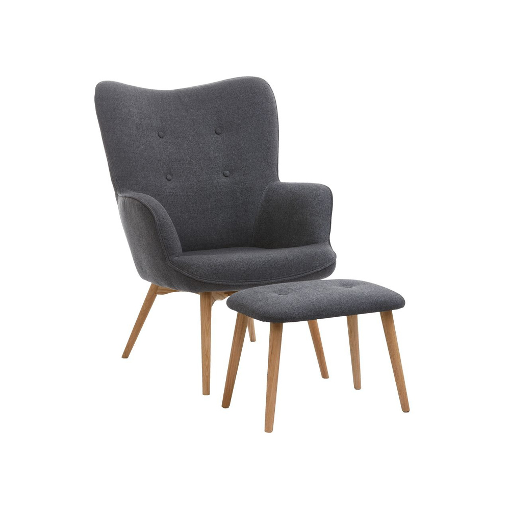 Armchair w/footstool SKALBORG dark grey