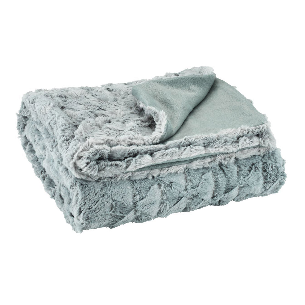 Chăn sofa | STENROS | polyester | xanh rêu | giả lông | D170xR130cm