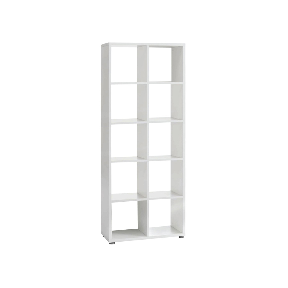 SANDAGER 10-compartment bookshelf, white industrial wood, R79xC187xS34cm
