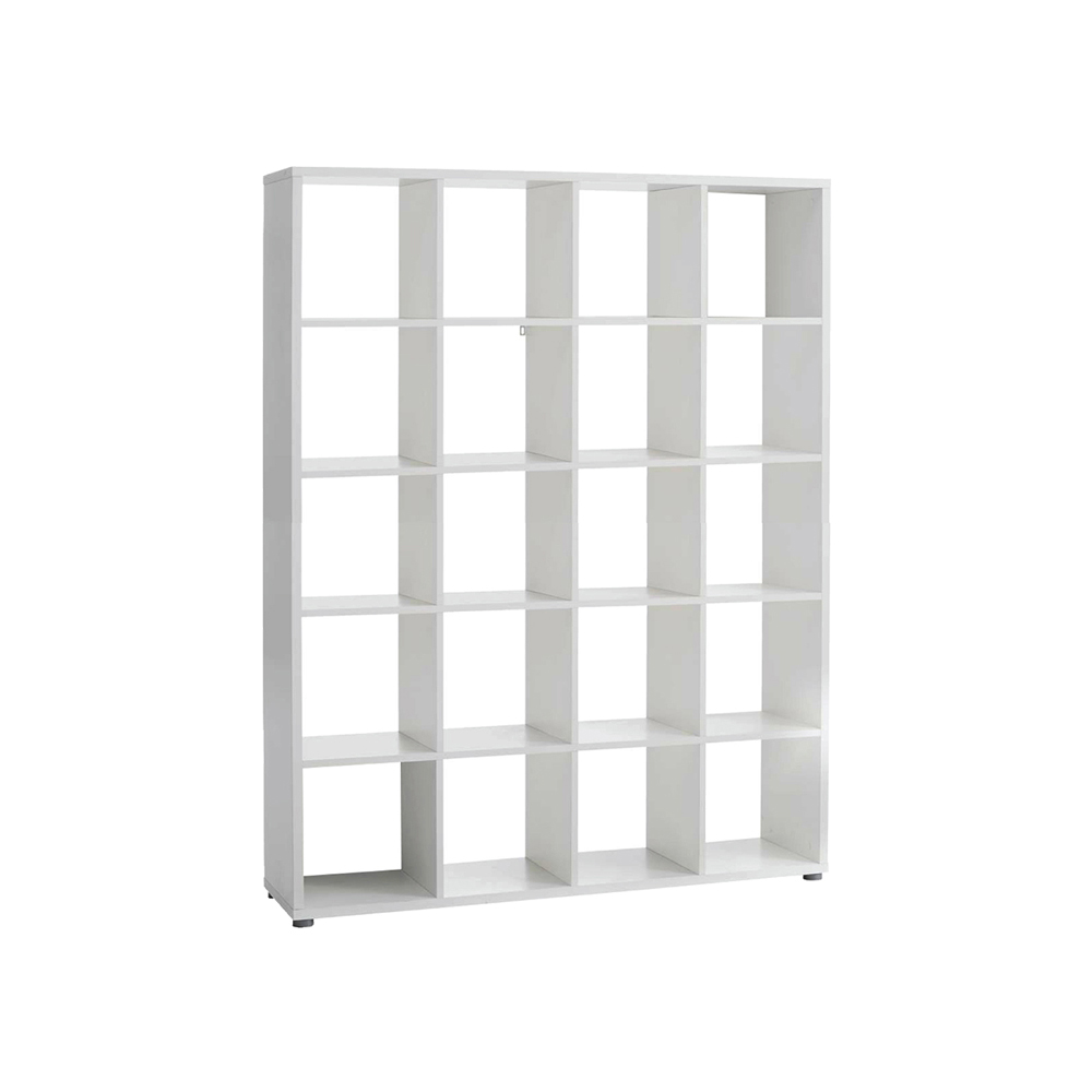 SANDAGER 20-compartment bookshelf, white industrial wood, R151xC187xS34cm