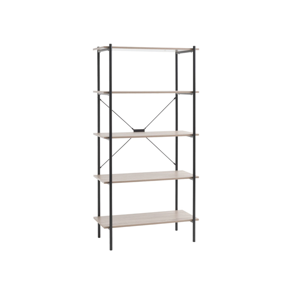 5-tier bookshelf | VANDBORG | oak wood/black metal frame | R80xS40xC164cm