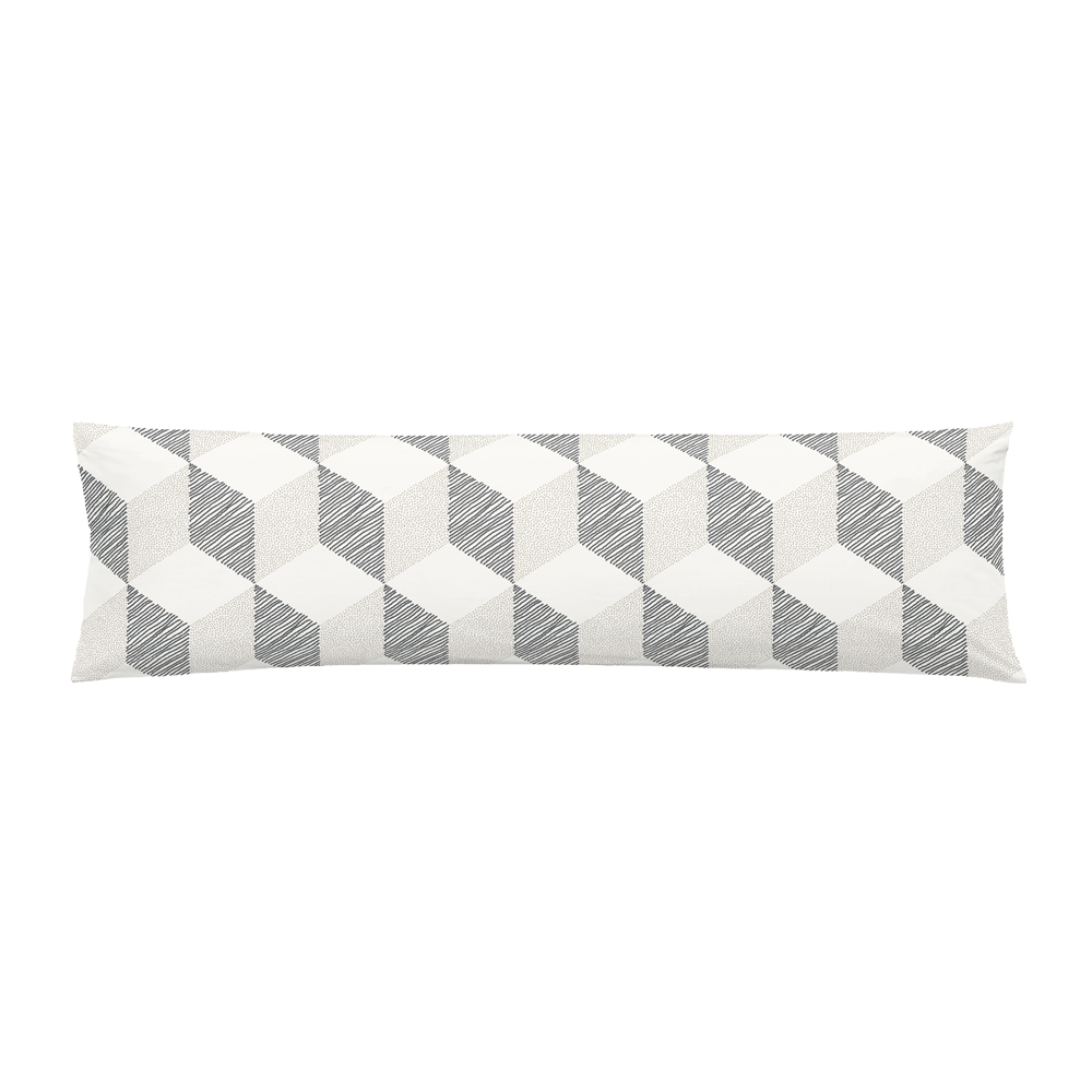 White SCANDI satin cotton pillowcase with gray pattern; 18x80 cm