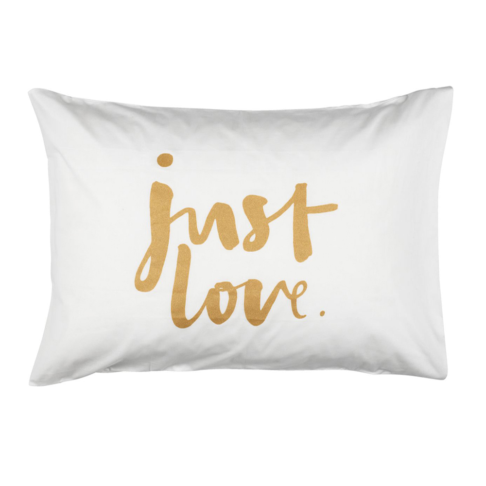 KRONBORG white cotton pillowcase, JUST LOVE lettering, 50x70cm