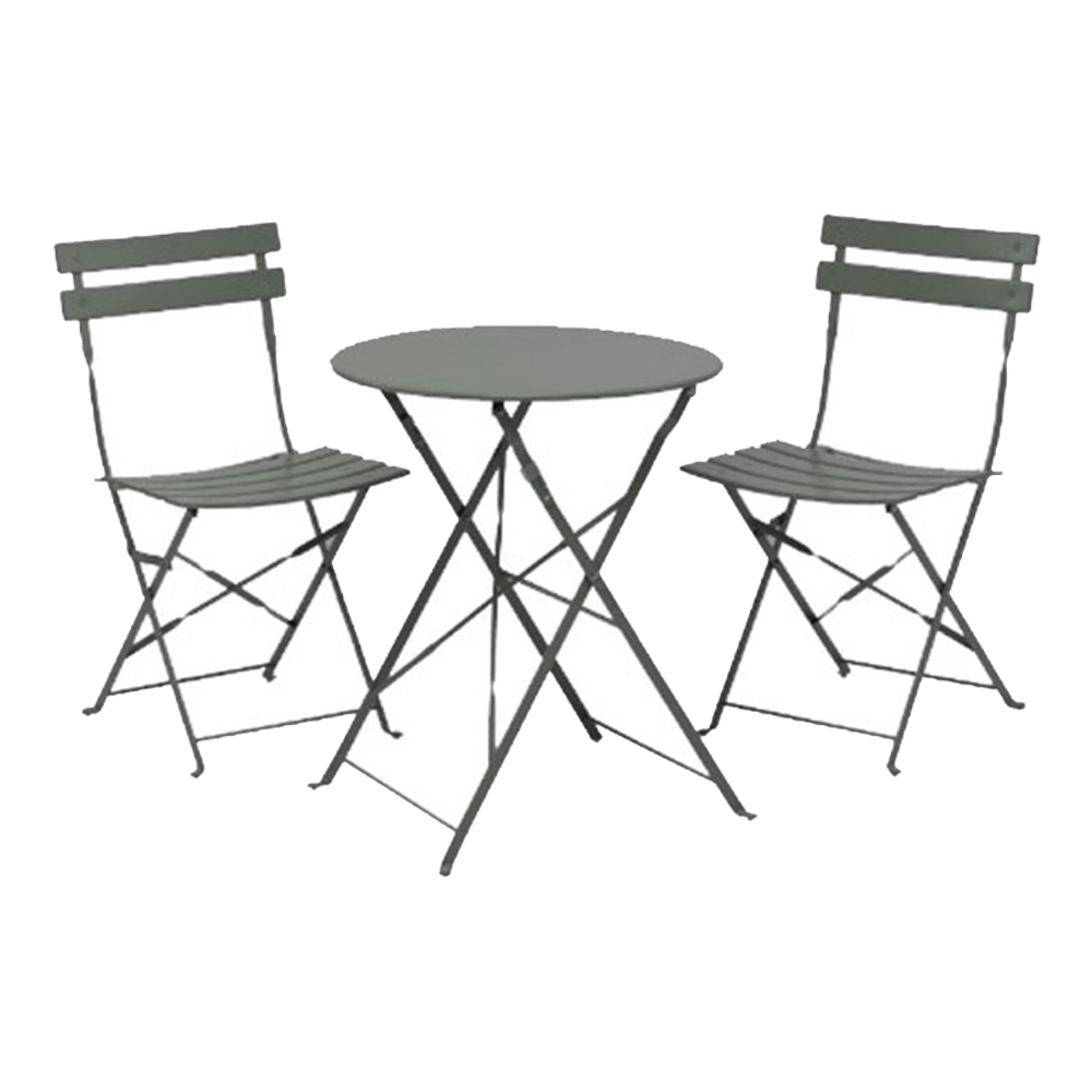 Outdoor furniture set TIVOLI iron powder coated gray; 2 chairs 42x46x82cm, 1 table: DK60x71cm