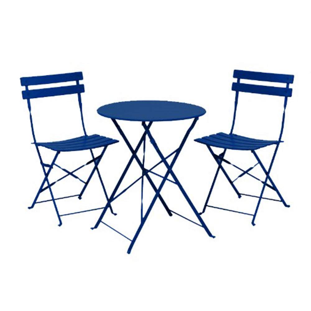 Outdoor furniture set TIVOLI iron powder coated blue; 2 chairs 42x46x82cm, 1 table: DK60x71cm