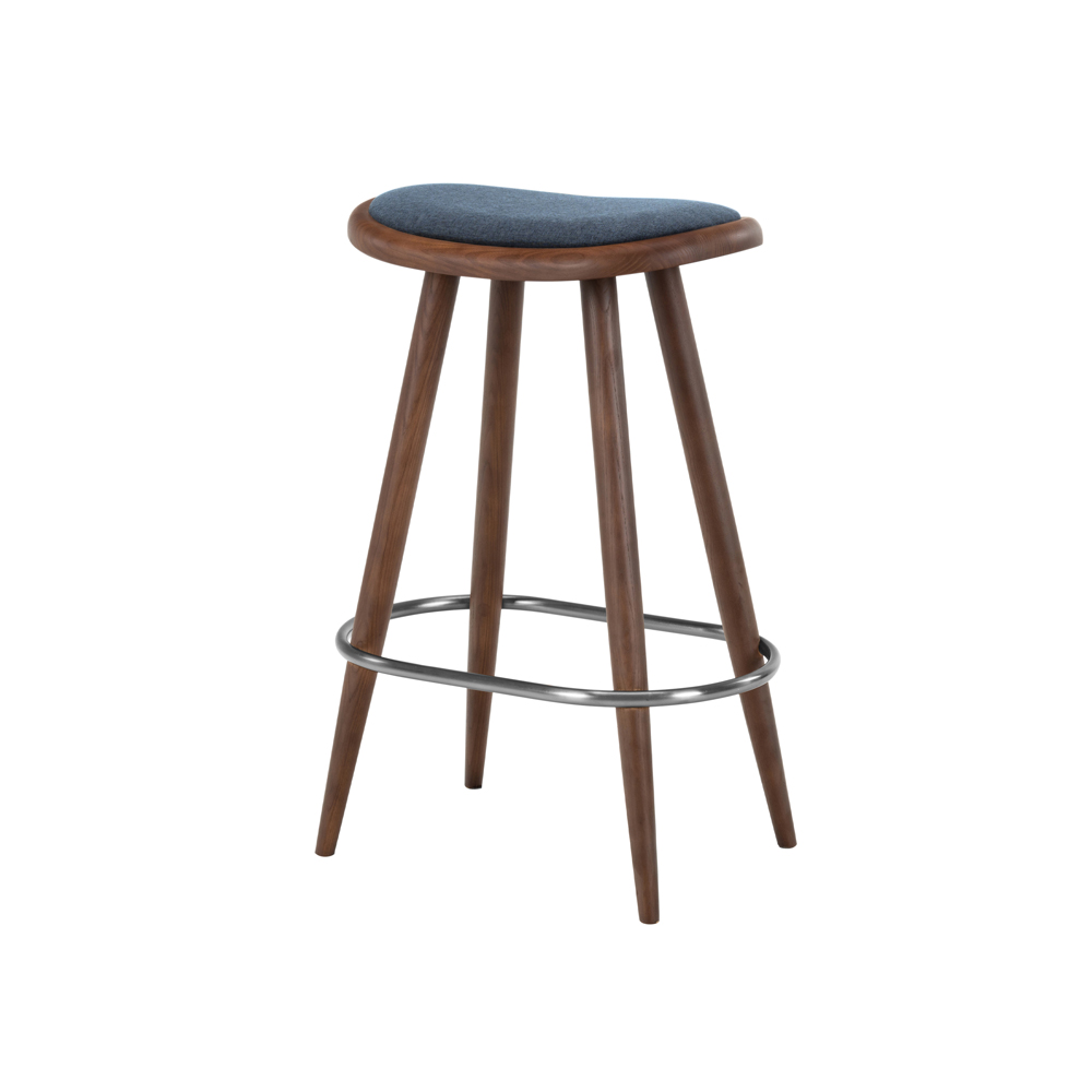 Kitchen island chair | NOFU646 | ash wood coffee color | dark blue polyester fabric cover | R54xS34xC67cm