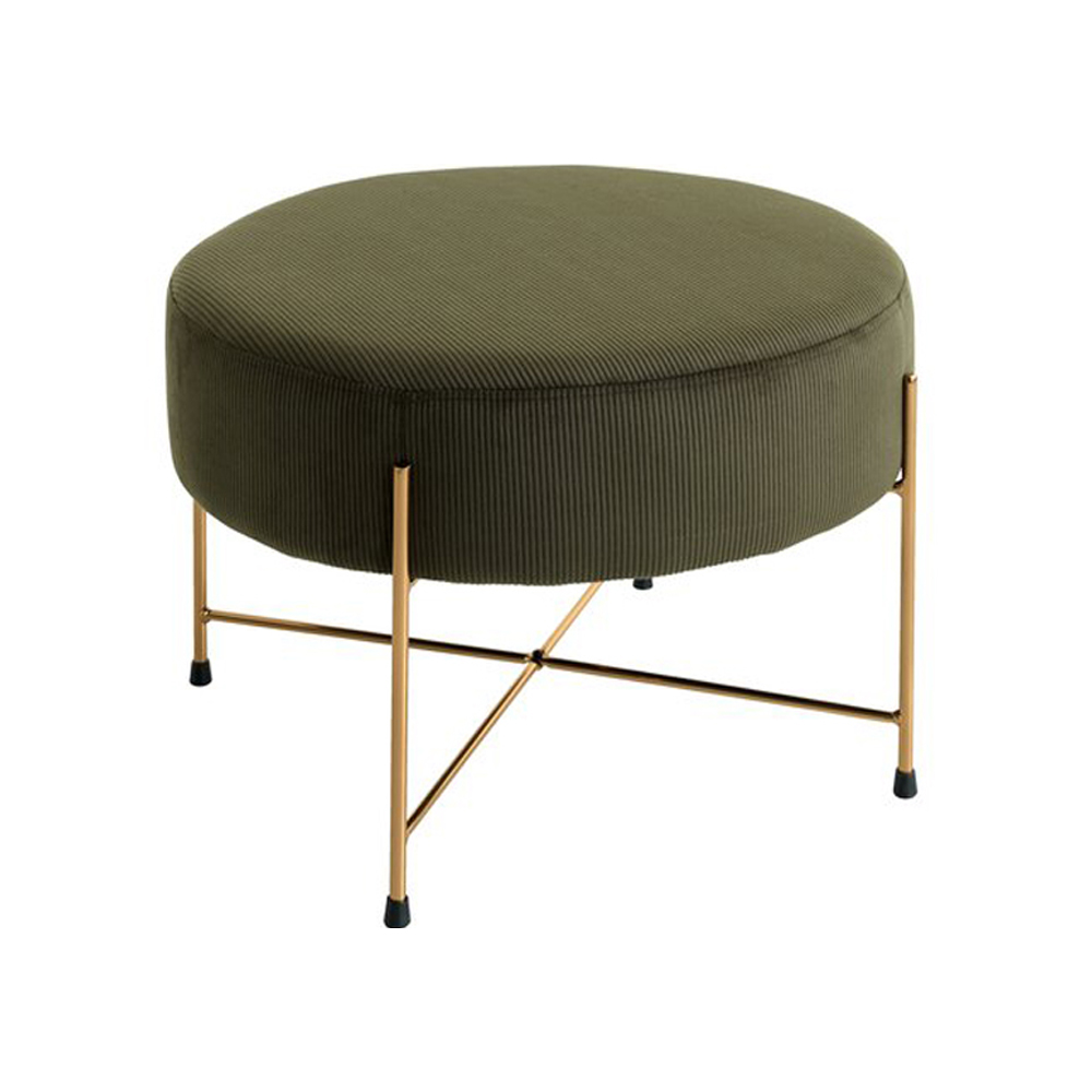 PADBORG Chair | cushion upholstered in olive green polyester fabric / yellow powder coated iron frame | Ø62xC40 cm