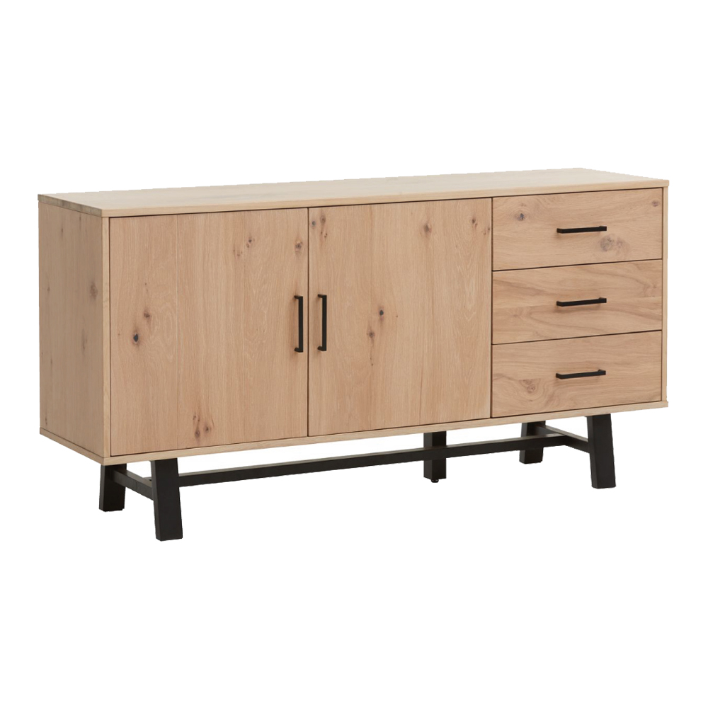 Dish Cabinet | GADESKOV | industrial wood covered with oak veneer | oak/black | R160xS42xC80cm
