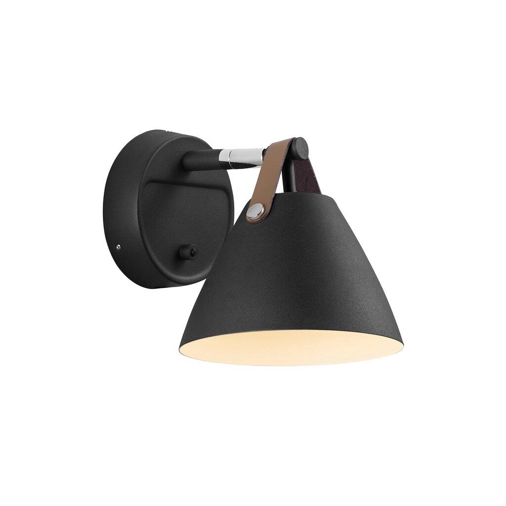 DFTP STRAP 15 wall light, metal/black leather