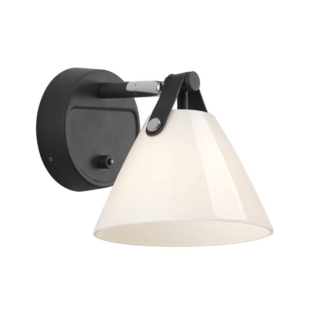 Wall light DFTP STRAP 15, glass/black leather
