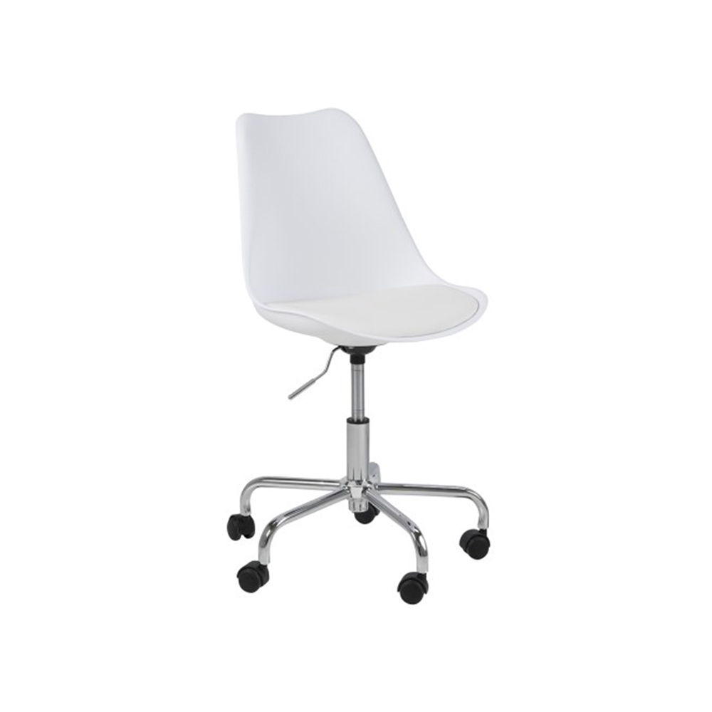 DIMA office chair, white PU leather cushion, chrome-plated metal frame; 93x44x42cm