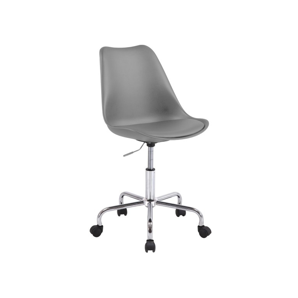 DIMA office chair, gray PU leather cushion with chrome-plated metal frame; 93x44x42cm