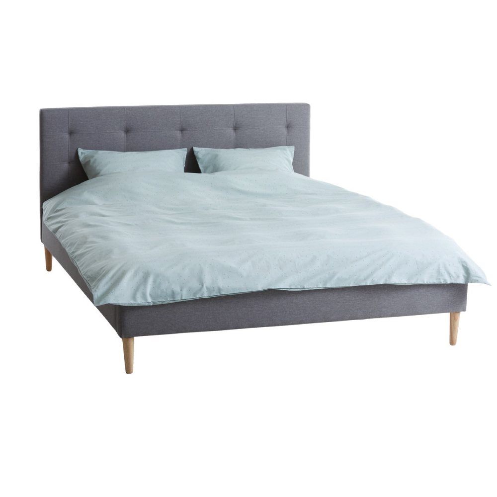 Bed Frame | MILLINGE | industrial wood covered with light gray fabric | R160xD200cm