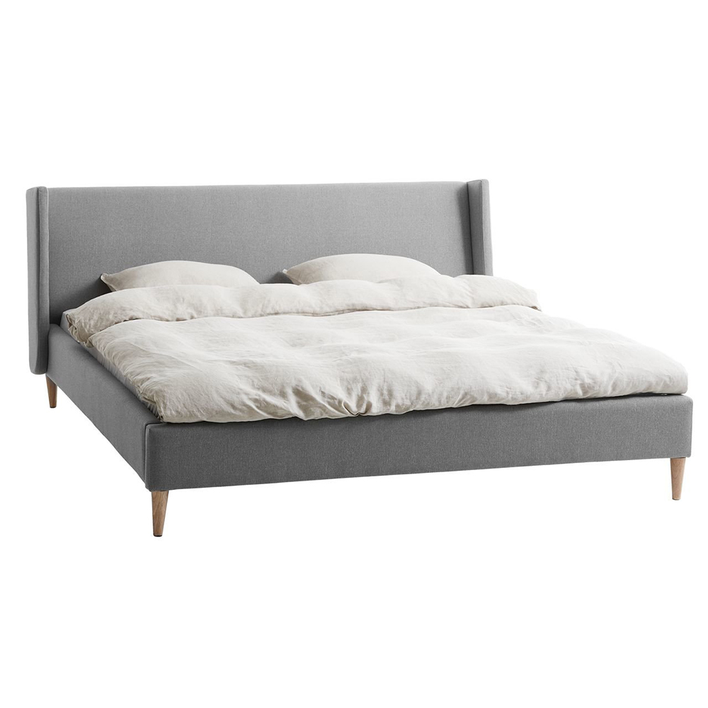 Bed Frame | KUNGSHAMN | industrial wood covered with light gray fabric | R160xD200cm