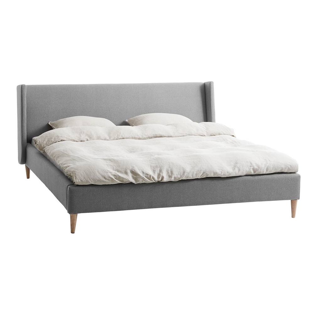 Bed Frame | KUNGSHAMN | industrial wood covered with light gray fabric | R180xD200cm