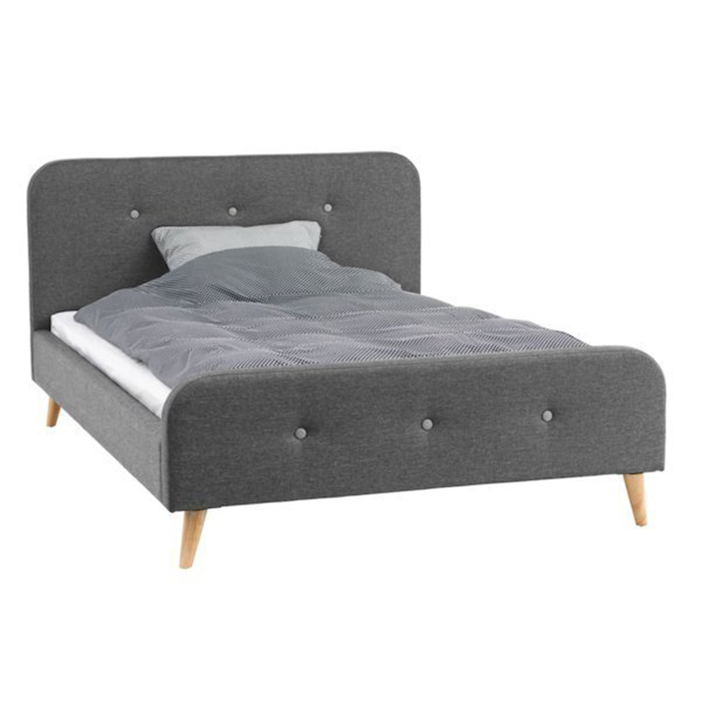 Bed Frame | EDITH | industrial wood covered with light gray fabric | R180x200cm