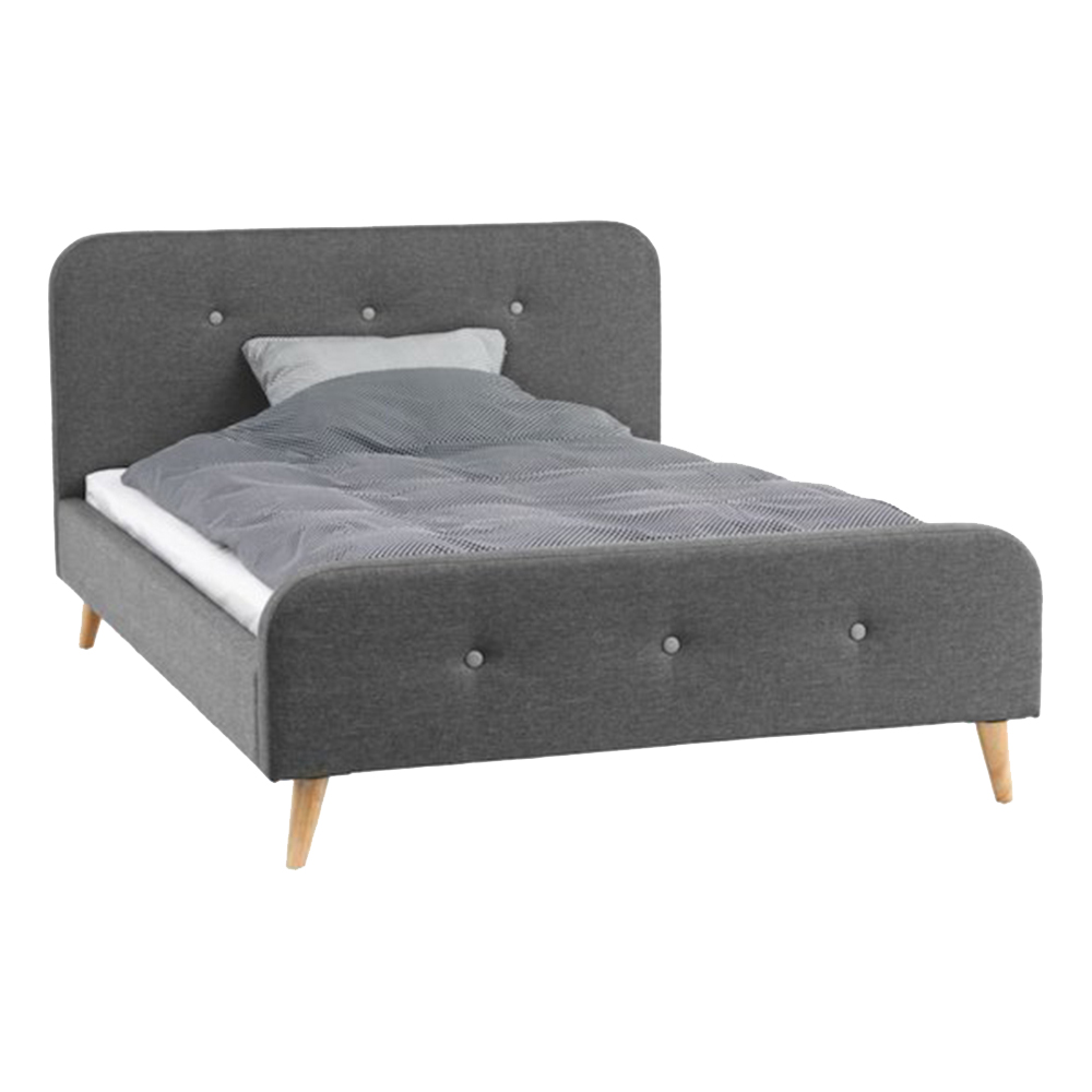 Bed Frame | EDITH | industrial wood covered with light gray fabric | R160xD200cm