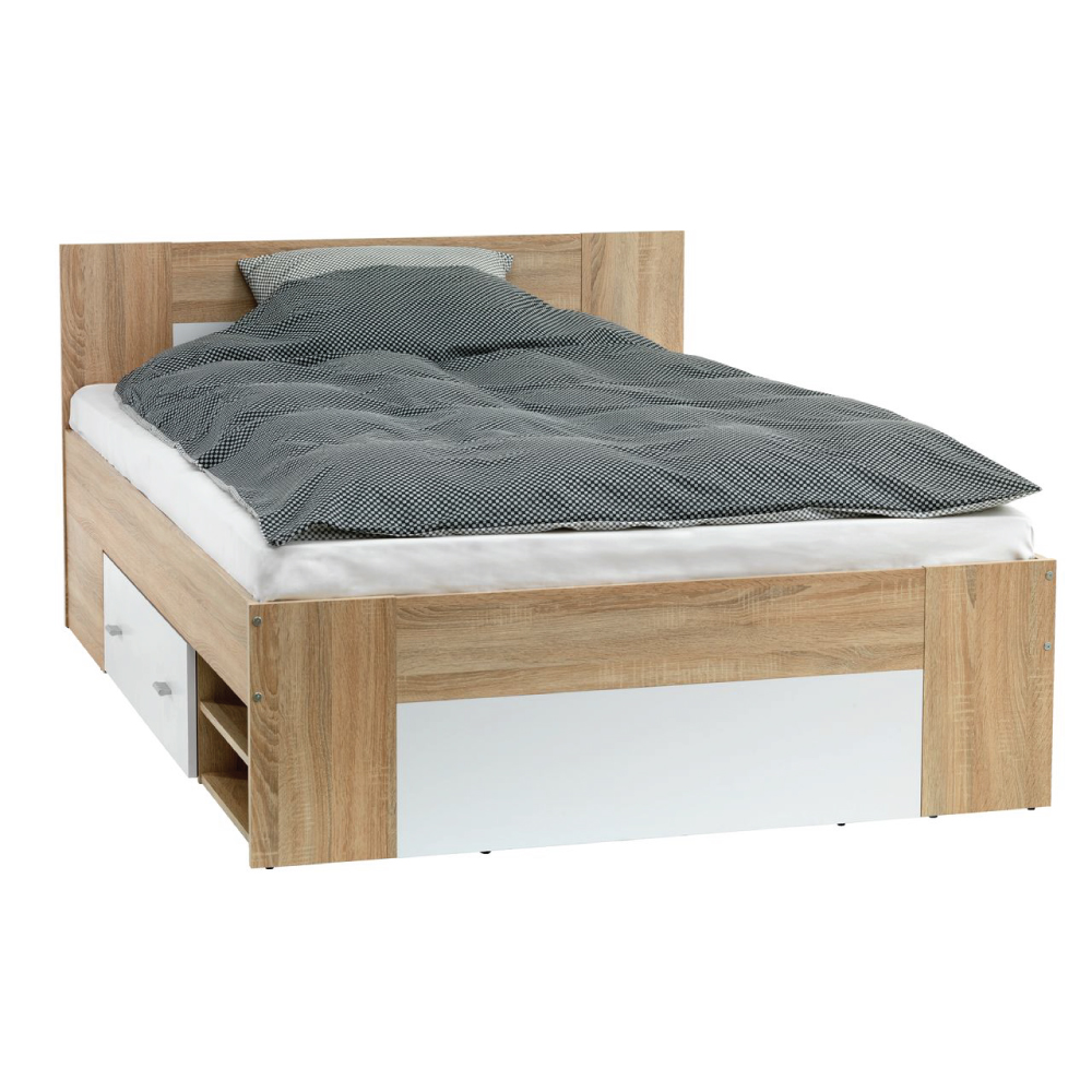 Khung giường | FAVRBO | gỗ công nghiệp màu sồi/trắng | R160xD200xC87cm