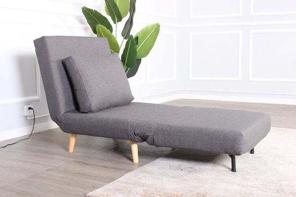 Sofa giường 1S STELLA vải polyester xám/chân gỗ tự nhiên R82xS90/193xC30/87cm
