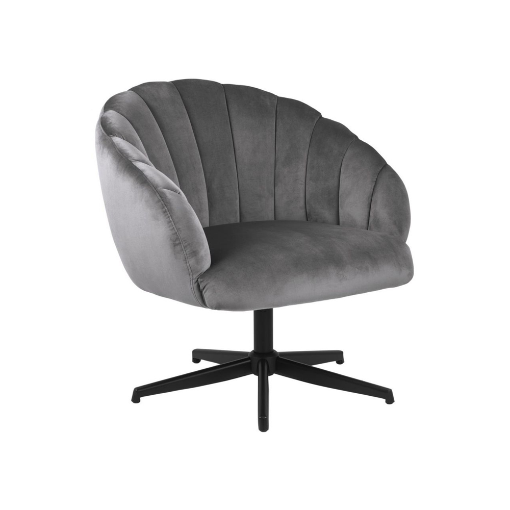 DANIELLA swivel recliner | dark gray polyester upholstery/ black powder coated iron legs | R76xS76xC84cm