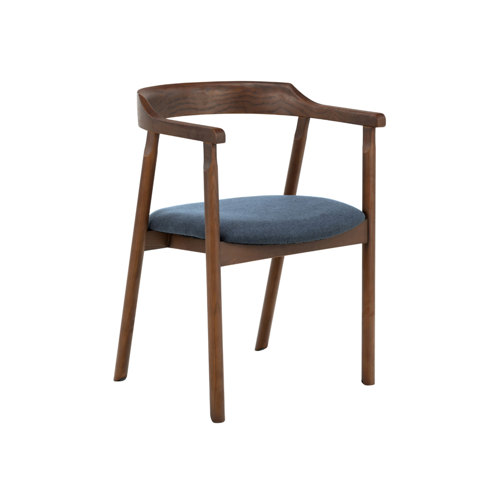 Dining chair | NOFU737 | ash wood coffee color | dark blue polyester fabric cover | R55xS52xC75cm