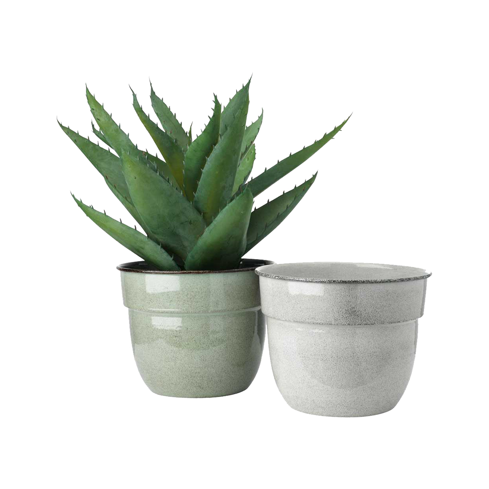KJELDSEN plant pot, green/white metal; DK16x13cm