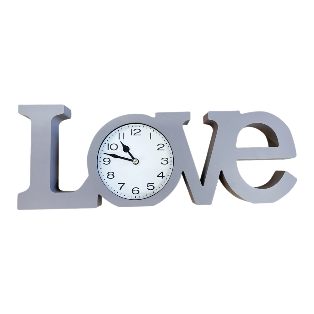Đồng hồ để bàn | JOAR | nhựa | xám | hình chữ LOVE kim trôi | R39xS4xC15cm