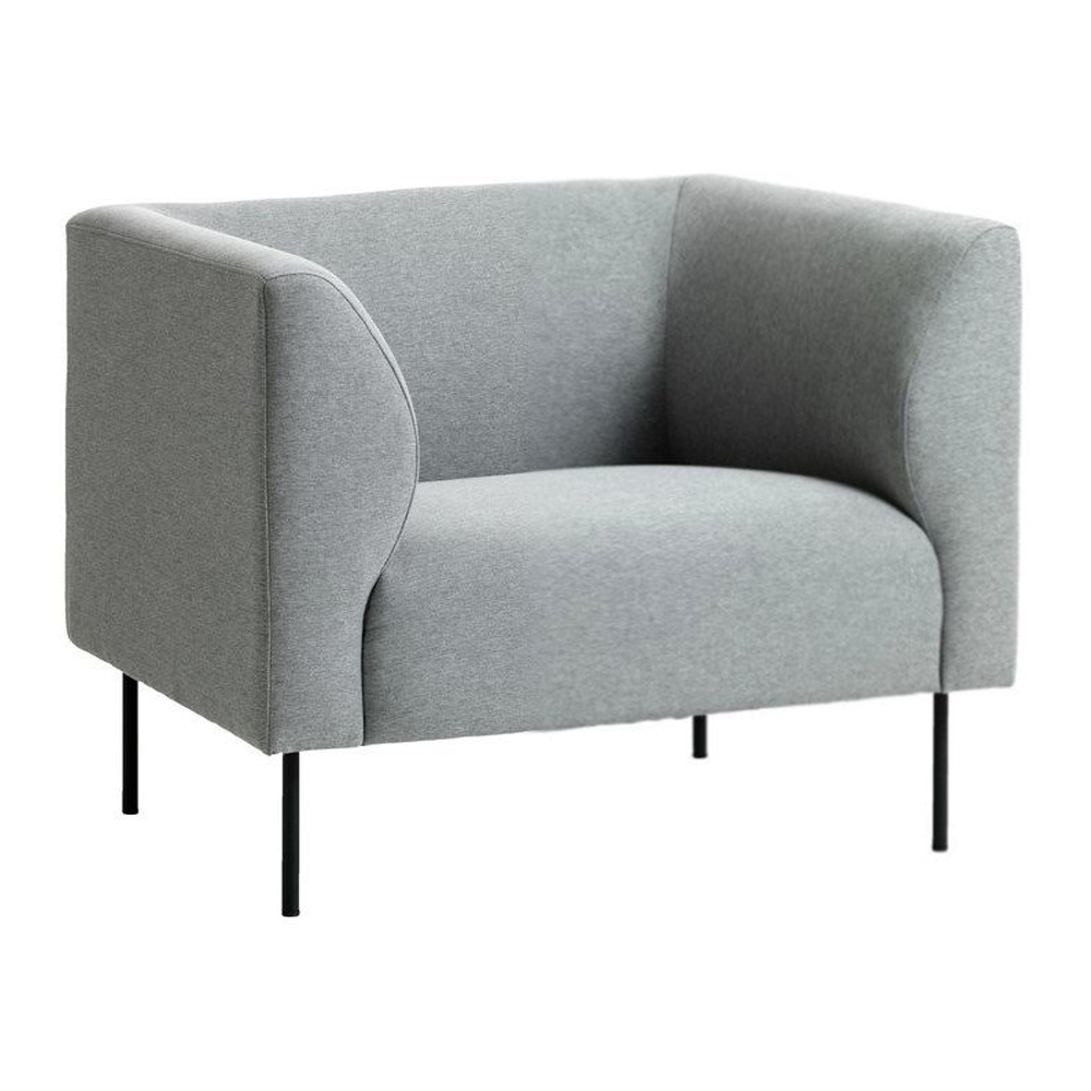 KARE armchair | light gray polyester fabric upholstery/black painted metal legs | R88xS76xC74cm