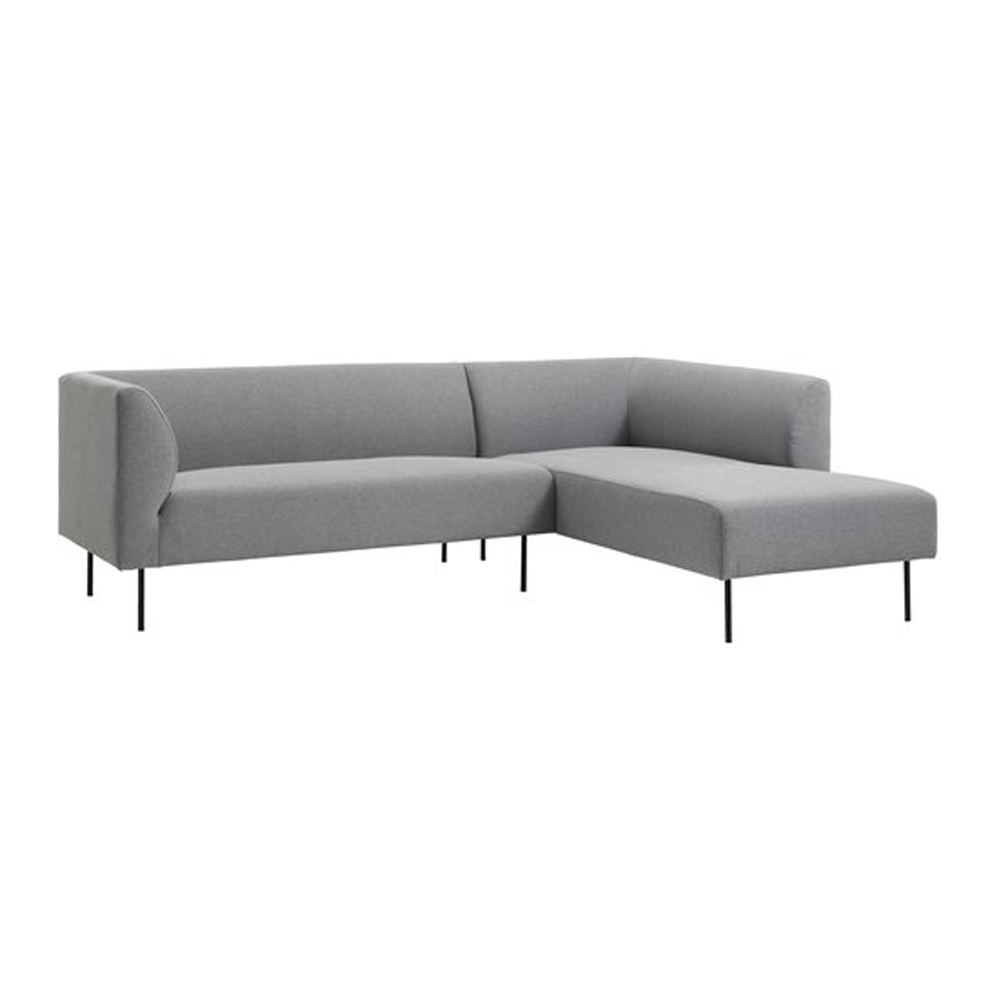 Corner Sofa | KARE | polyester fabric upholstery | light gray/ black painted iron legs | R230xC74xS76/169cm