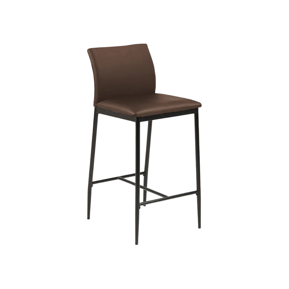 Kitchen island chair | DEMINA | brown PU leather cushion | black painted metal legs | R41xS49xC91cm