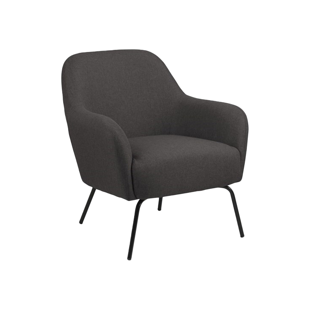 Ghế bành MELANIE | đệm bọc vải polyester xám chân kim loại đen | R73xS75xC81cm