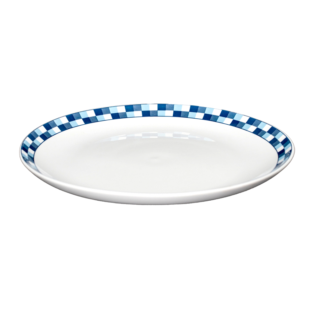 Disc CHECK white porcelain with blue stripe Ø25x3cm