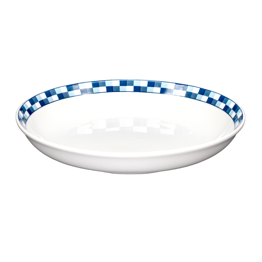Disc CHECK white porcelain with blue stripe Ø23x4cm