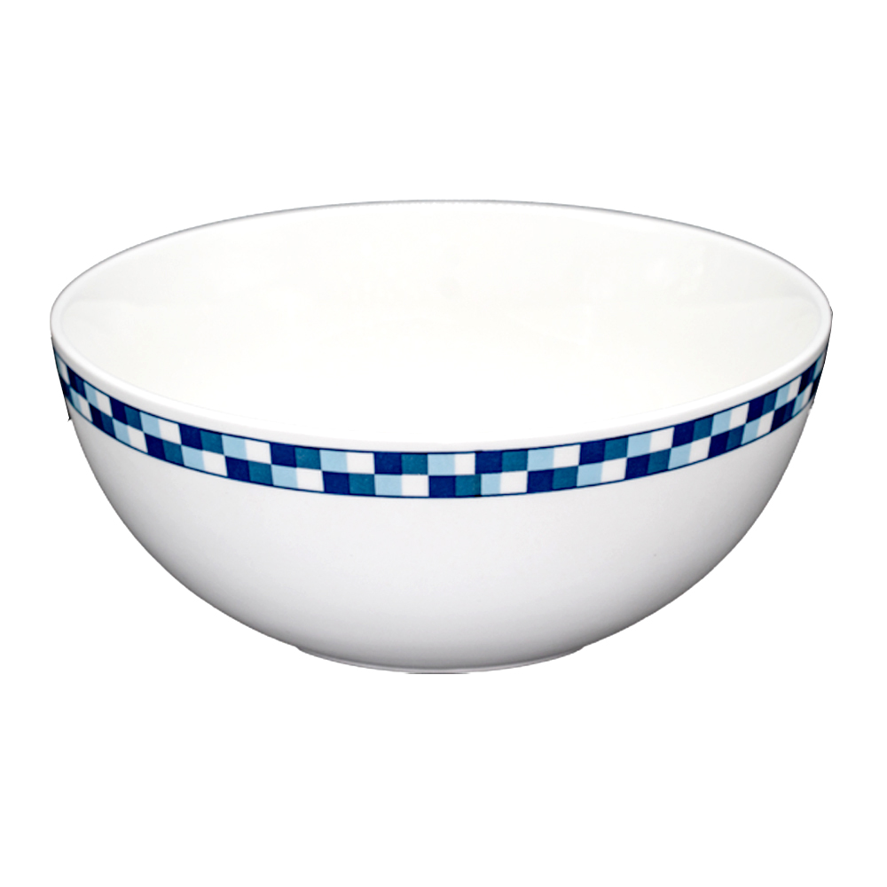 Bowl CHECK white porcelain with blue stripe Ø17x7cm