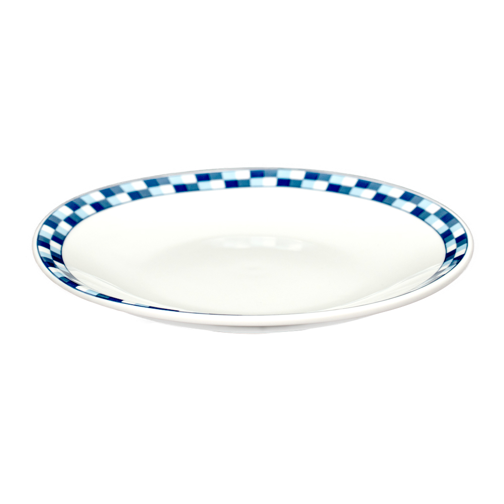 Disc CHECK white porcelain with blue stripe Ø16x2cm