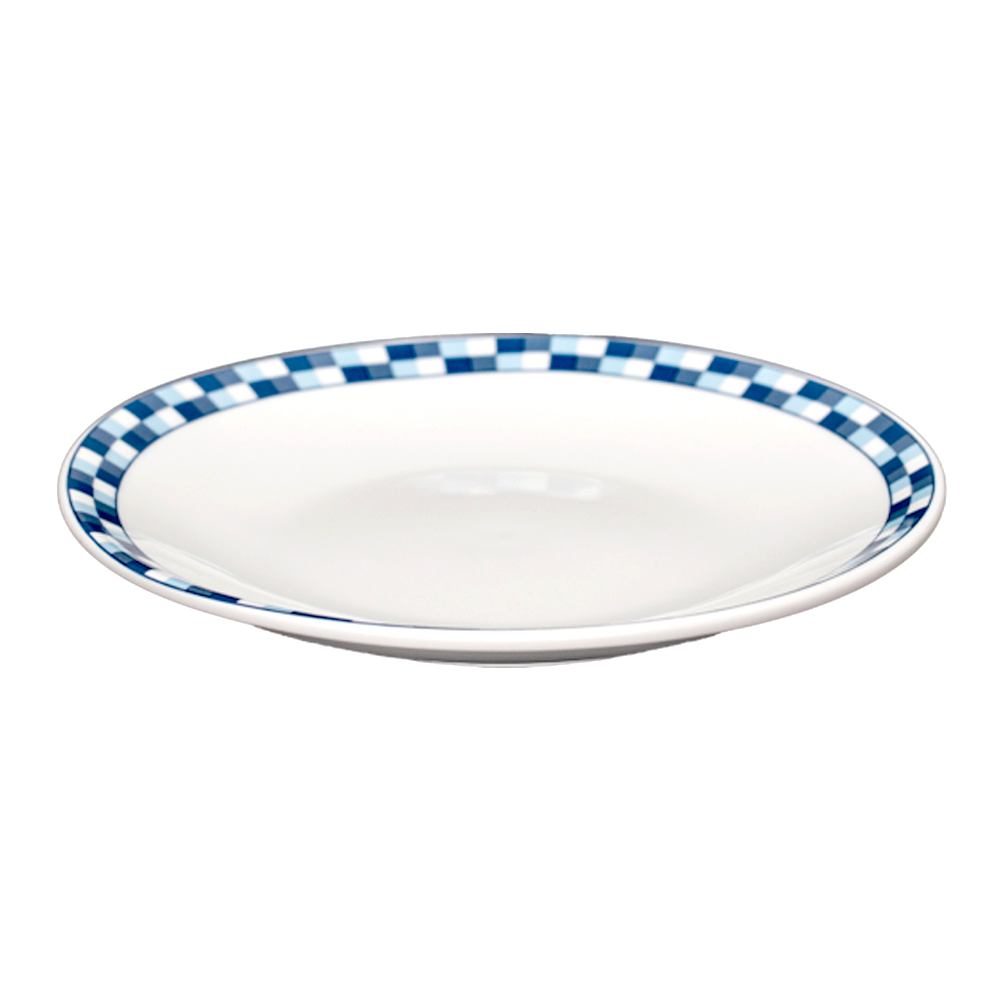 Disc CHECK white porcelain with blue stripe Ø20.5x2cm