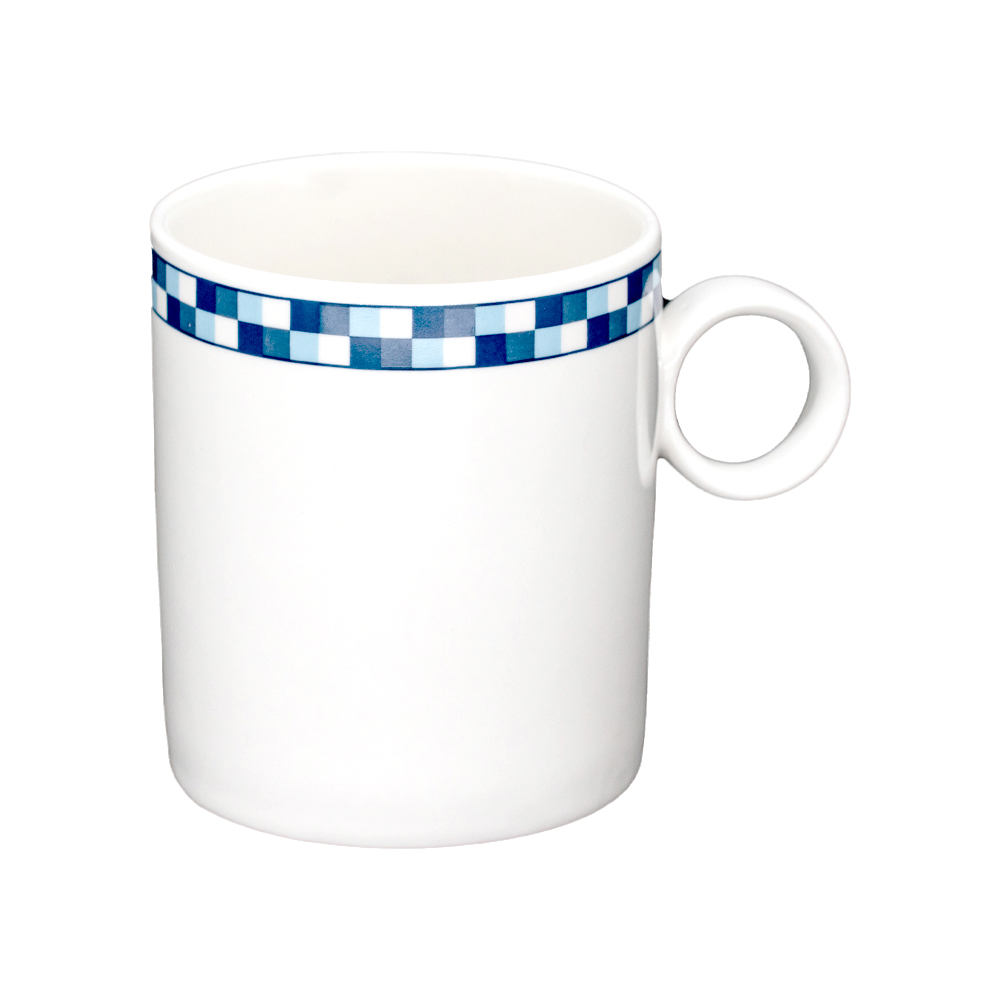 Cup | CHECK | white porcelain with blue stripe | 12x8x9.5cm | 400ml