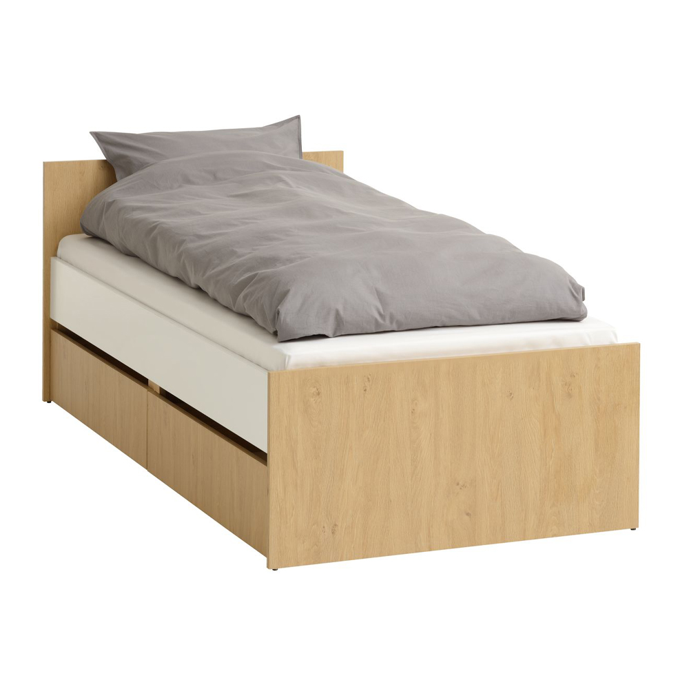 Single bed frame | BILLUND | industrial wood | white/oak | R90xD200cm