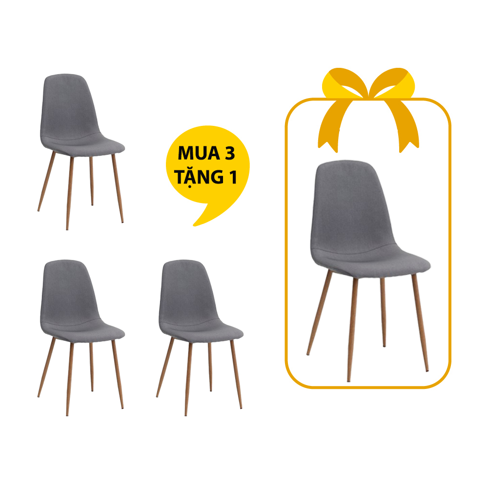 [MUA 3 TẶNG 1] Ghế bàn ăn | JONSTRUP | vải polyester/chân kim loại | xám/màu sồi | R43xS53xC84cm