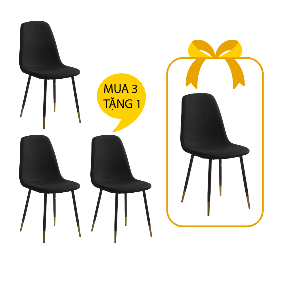 [MUA 3 TẶNG 1] Ghế bàn ăn | JONSTRUP | kim loại/vải polyester | đen/vàng | R44xS53xC87cm