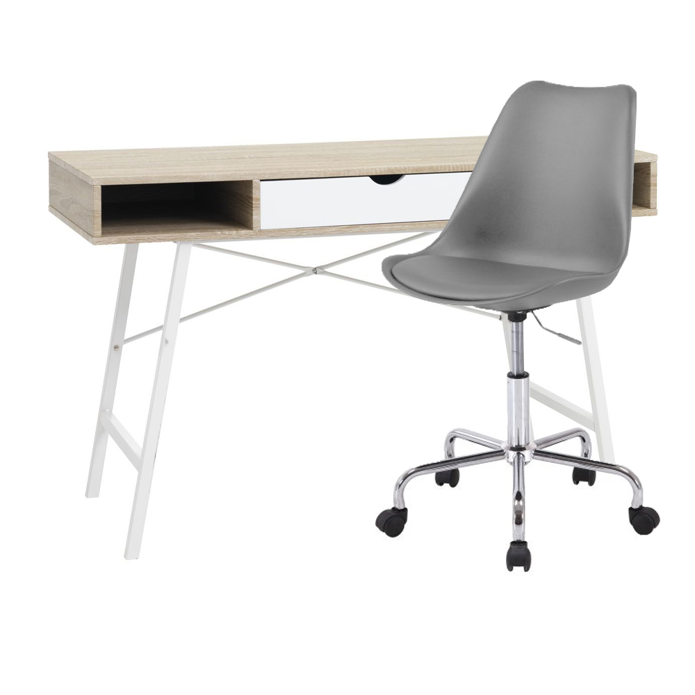 Combo Desk ABETVED + DIMA Office chair | PU leather | grey