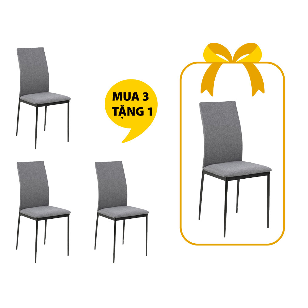 [MUA 3 TẶNG 1] Ghế bàn ăn | DEMINA | vải polyester/kim loại | xám/đen | R43xS53xC91cm