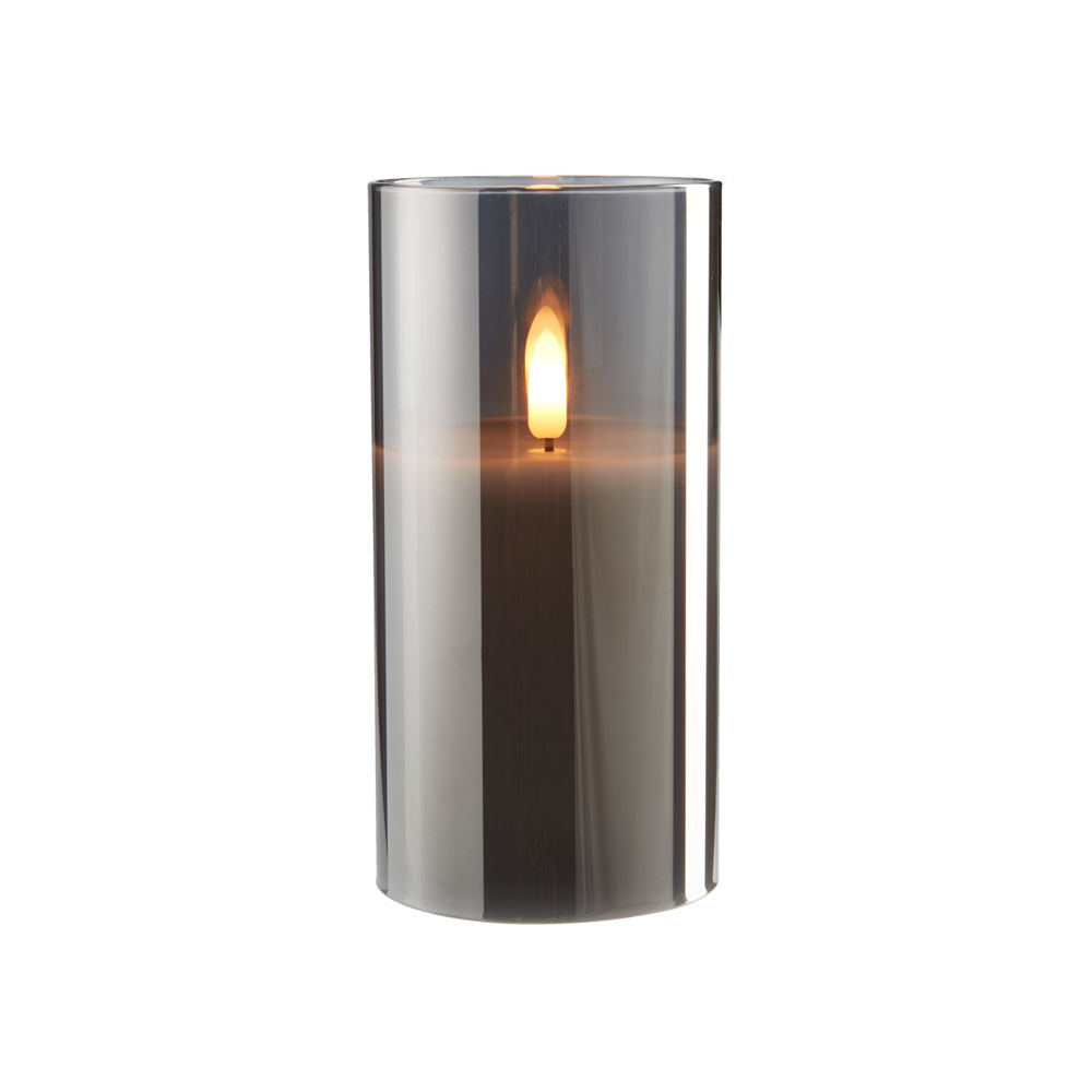 Pillar candle KLAUS Ø8xH15cm grey w/LED