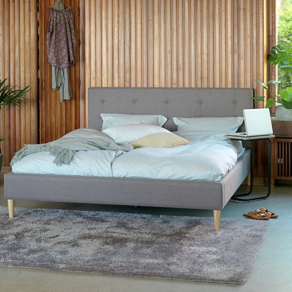 Giường đôi gỗ công nghiệp bọc vải polyester
