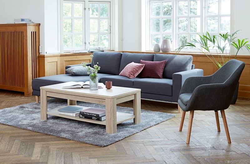 Thiết kế sofa góc trái được bọc vải màu xám hiện đại phù hợp với phòng khách mang phong cách Bắc Âu